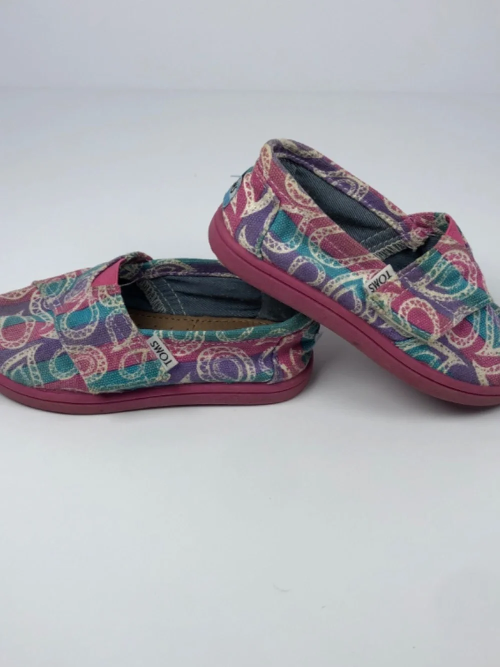 TOMS Paisley Canvas Hook & Loop Shoes T8 Girls Pink Purple Teal